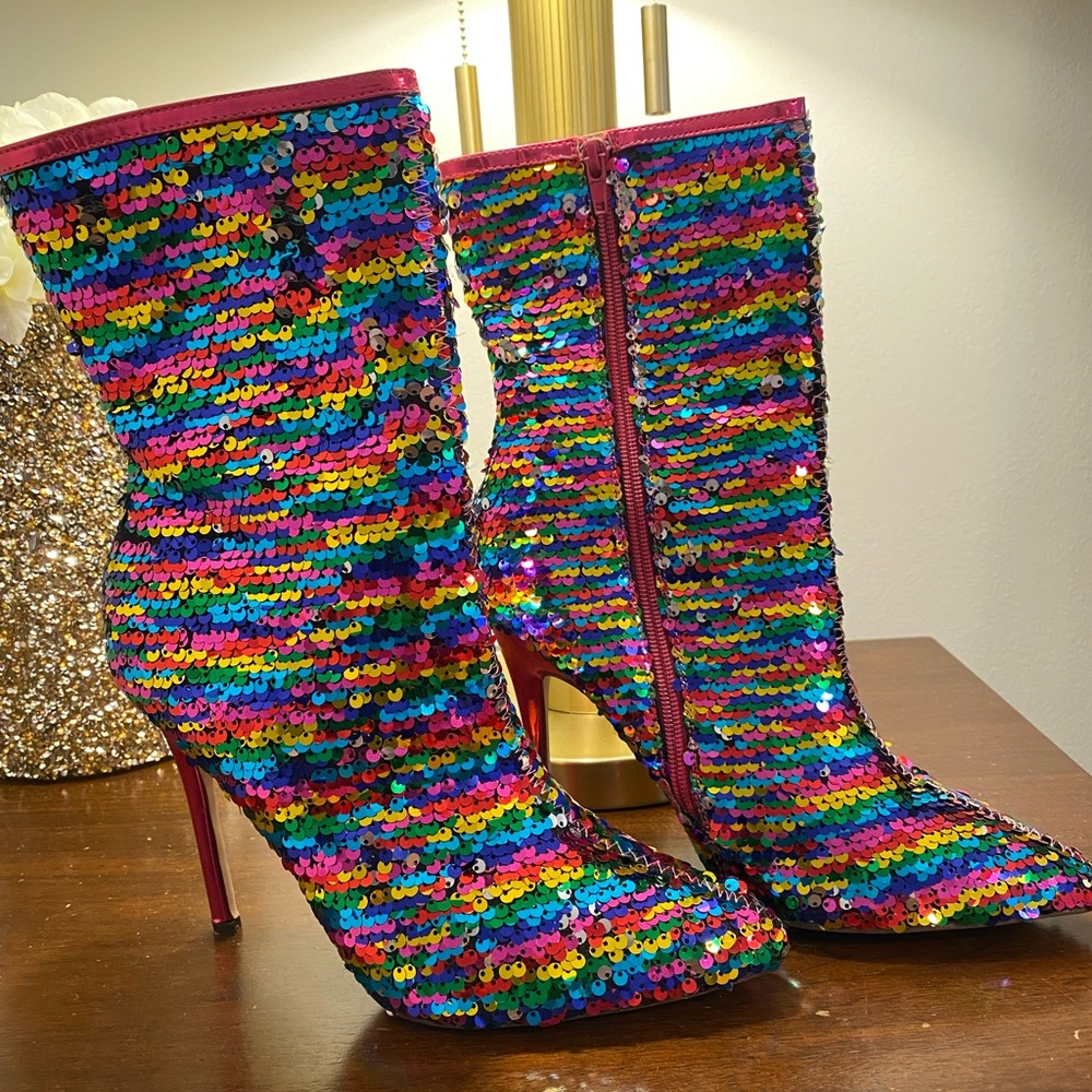 Dolls Kill- Fuchsia Multi Glitter Sequin Boots